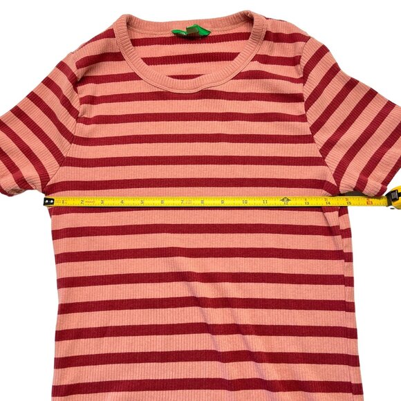 Pink Striped T Shirt Womens Size Large Cap Short Sleeve Dip Fitted Tee - Picture 4 of 7